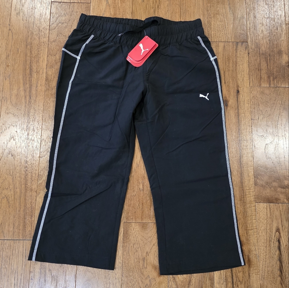 NWT Puma Black Black Athletic Capri Pants Activewear Athleisure Sporty Casual. L